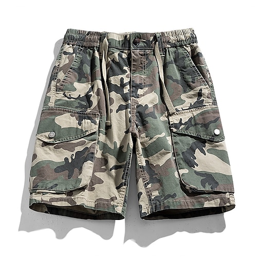 

Homens Bermuda Cargo Calção Cintura elástica Bolso multi Côr Camuflagem Comprimento do joelho Casual Diário Streetwear à moda Estilo Clássico Exército verde Azul