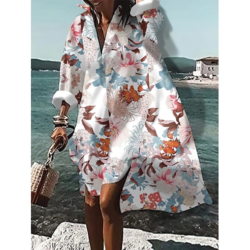 

Mujer Vestido de Camisa Vestido informal Mini vestido Rosa Azul claro Manga Larga Graphic Botón Verano Primavera Cuello Camisero Clásico Holgado 2023 S M L XL 2XL