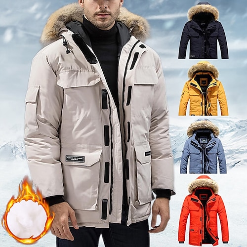 Men's winter padded jacket warm puffer jacket fur hooded coat military fleece jacket casual quilted jacket thicken sweat jacket lightweight long sleeve outerwear windproof parka trench coat overcoat, lightinthebox  - buy with discount