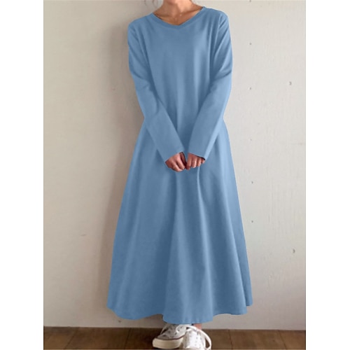 

Women's Casual Dress Shift Dress Swing Dress Long Dress Maxi Dress Black White Pink Long Sleeve Pure Color Pocket Winter Fall Spring V Neck Fashion Daily 2023 S M L XL XXL 3XL 4XL