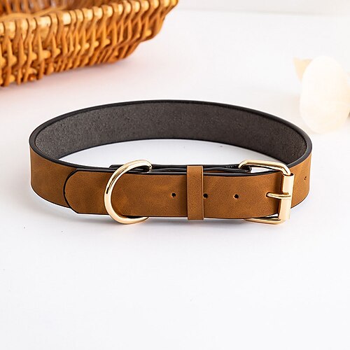 

Dog Pets Collar Adjustable Portable Durable Safety Outdoor Walking Solid Colored PU Leather Light Brown 1PC