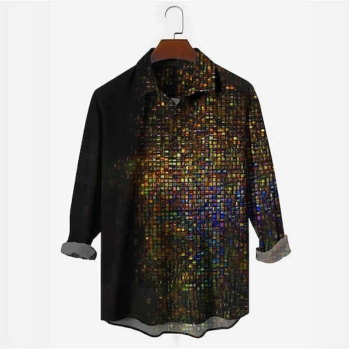 

Urban Fashion Black Men Long Sleeve Shirts Mosaic Art Stretch Nightclub Bar Shirts