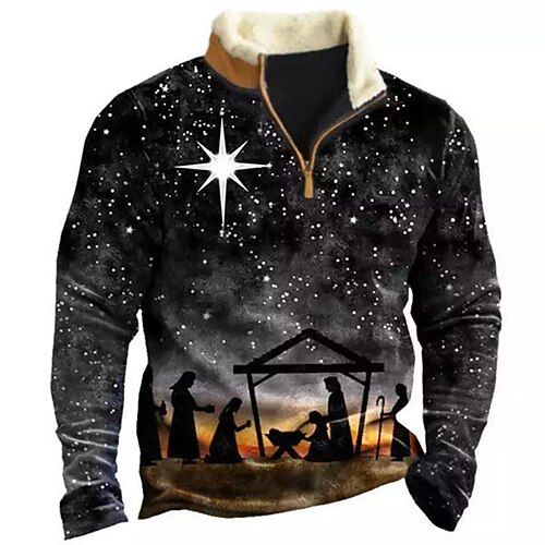 

Men's Zip Up Sweatshirt Pullover Black Half Zip Galaxy Graphic Prints Zipper Print Daily Sports Going out 3D Print Basic Casual Thin fleece Winter Clothing Apparel Hoodies Sweatshirts