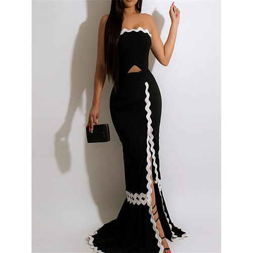 

Women's Party Dress Bodycon Sheath Dress Long Dress Maxi Dress Black Sleeveless Pure Color Split Winter Fall Spring Strapless Fashion Evening Party 2023 S M L XL 2XL