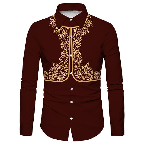 

Men's Shirt Western Shirt Floral Graphic Prints Turndown Black Wine 3D Print Outdoor Street Long Sleeve Button-Down Print Clothing Apparel Fashion Designer Casual Soft