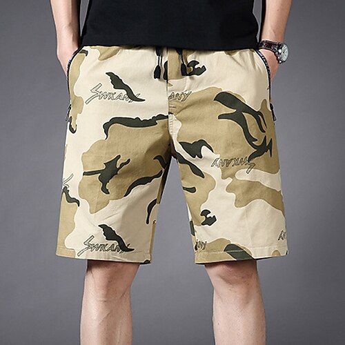 

Men's Cargo Shorts Shorts Drawstring Elastic Waist Zipper Pocket Camouflage Wearable Outdoor Daily Going out 100% Cotton Fashion Streetwear Green Khaki Inelastic