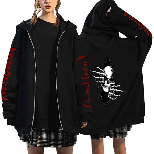 

Inspired by Punk Gothic Skeleton / Skull Hoodie Outerwear Zip Up Anime Classic Street Style Outerwear For Men's Women's Unisex Adults' Hot Stamping 100% Polyester