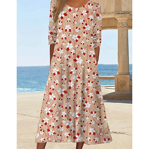 

Women's Casual Dress Midi Dress Light Yellow Light Pink Light Blue Long Sleeve Graphic Print Winter Fall Spring Crew Neck Fashion Daily Weekend 2022 S M L XL XXL 3XL