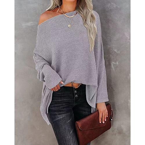 

Women's Shirt Blouse Black White Wine Plain Long Sleeve Casual Daily Basic Off Shoulder Regular S