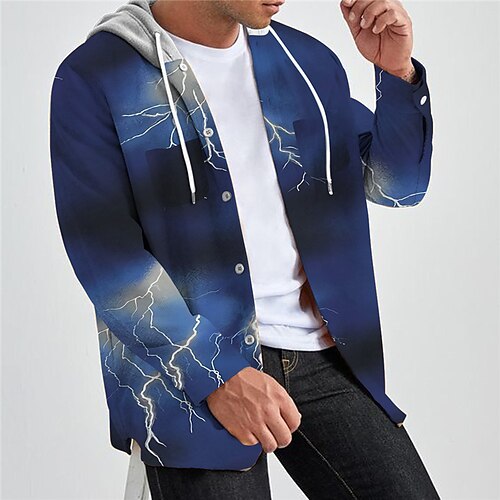 

Men's Shirt Lightning Graphic Prints Hooded Wine Blue Outdoor Street Long Sleeve Print Clothing Apparel Fashion Designer Casual Soft