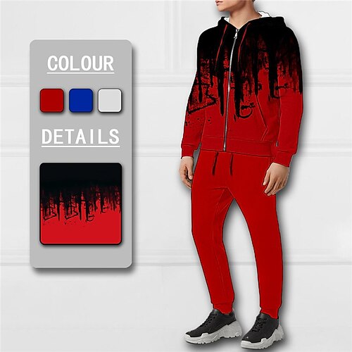 

Men's Tracksuit Hoodies Set Full Zip Hoodie White Red Blue Hooded Graphic Color Block Zipper 2 Piece Print Sports Outdoor Casual Sports 3D Print Basic Streetwear Designer Fall Spring Clothing