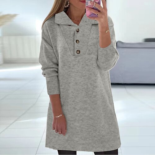 

Damen Sweatshirt-Kleid Etuikleid Minikleid Grün Schwarz Rosa Langarm Einfarbig Taste Winter Herbst Frühling Hemdkragen Basic Täglich 2022 S M L XL XXL