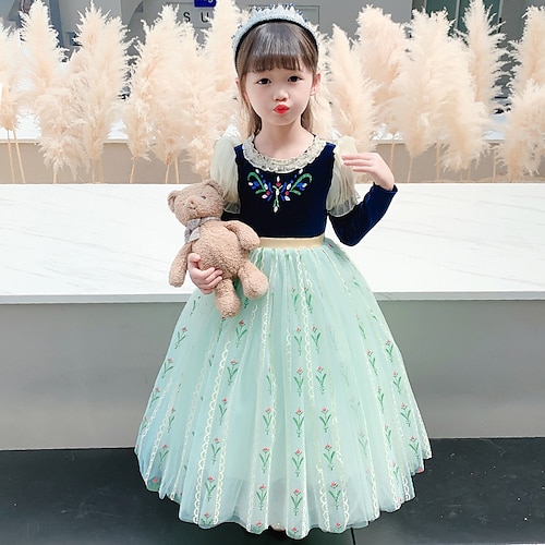 

Frozen Fairytale Princess Anna Flower Girl Dress Theme Party Costume Tulle Dresses Girls' Movie Cosplay Cosplay Halloween Green Dress Halloween Carnival Masquerade Cotton World Book Day Costumes