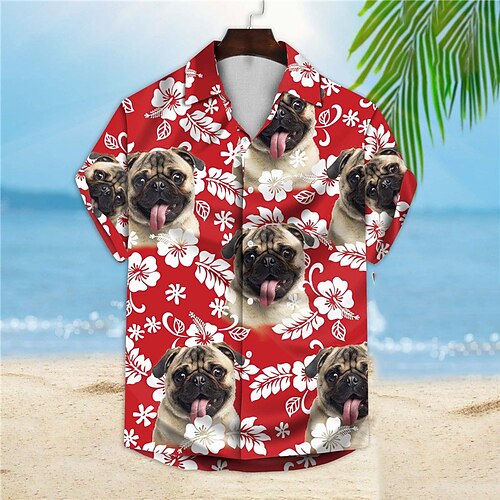 

Men's Shirt Summer Hawaiian Shirt Floral Dog Graphic Prints Turndown Red Street Casual Short Sleeves Button-Down Print Clothing Apparel Tropical Fashion Hawaiian Designer