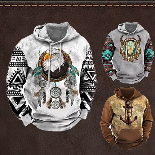 

Men's Pullover Hoodie Sweatshirt Black Brown White Hooded Animal Graphic Prints Eagle Print Daily Sports 3D Print Basic Streetwear Designer Spring Fall Clothing Apparel Hoodies Sweatshirts
