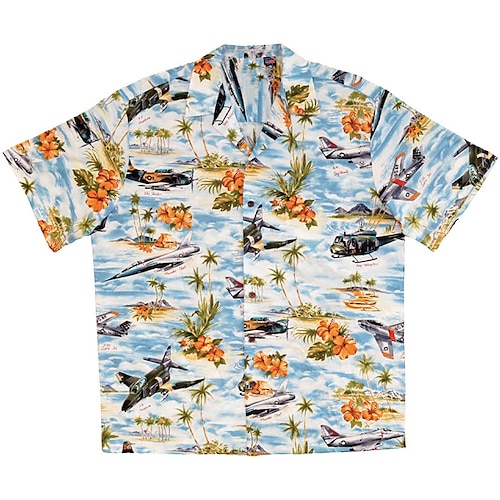 

Men's Shirt Floral Coconut Tree Graphic Prints Airplane Island Turndown Blue 3D Print Casual Going out Short Sleeves Button-Down Print Clothing Apparel Tropical Designer Casual Hawaiian