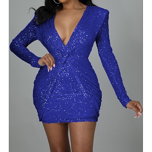 

abito da festa semi formale da donna aderente abito verde smeraldo mini abito blu verde manica lunga colore puro increspato inverno autunno primavera scollo a V moda slim 2023 s m l xl 2xl