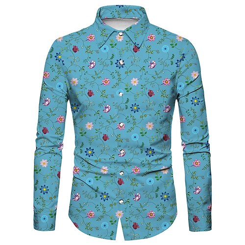 

Men's Shirt Floral Graphic Prints Turndown Blue Light Blue Outdoor Street Long Sleeve Button-Down Print Clothing Apparel Fashion Designer Casual Soft