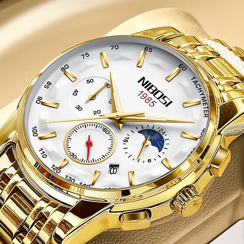 

NIBOSI 2022 Watch For Men Luxury Gold Fashion Quartz Clock Chronograph Sport Waterproof Stainless Wristwatch