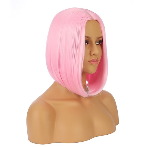 

lys rosa parykker bob parykk for hvite kvinner hårerstatning parykker korte rett fargerike parykker naturlig pastell varmebestandig syntetisk rosa parykker for kvinner cosplay tilpasset daglig fest