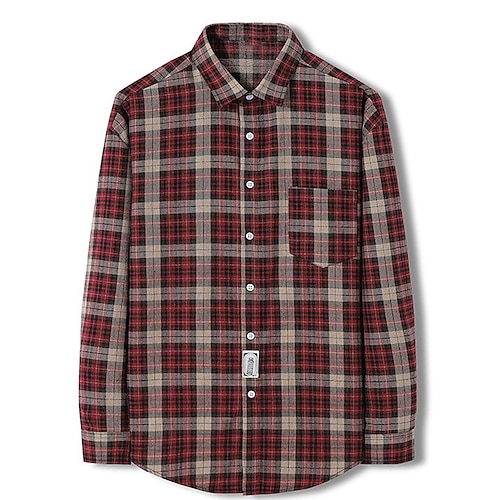 

Per uomo Camicia con bottoni Camicia a quadri Camicia estiva Maglietta informale Rosso Marrone Manica lunga A quadri Collo ripiegabile Da mare Per uscire Tasche Abbigliamento Di tendenza Streetwear