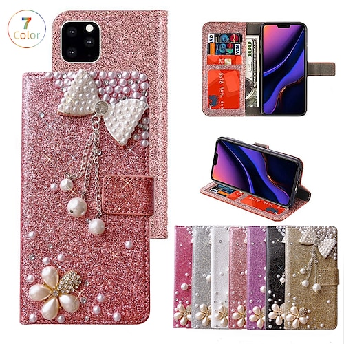 

teléfono Funda Para Apple Tarjetas billetera iPhone 14 Pro Max Plus 13 12 11 Mini X XR XS 8 7 Diamantes Sintéticos Protector de cuerpo completo Flip magnético Brillante Diamante de cristal TPU Cuero