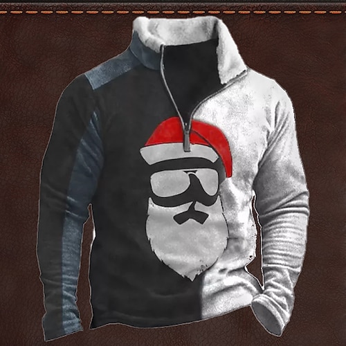 

Men's Zip Up Sweatshirt Pullover Black Gray Half Zip Santa Claus Graphic Prints Ugly Christmas Zipper Print Daily Sports Going out 3D Print Basic Casual Thin fleece Winter Clothing Apparel Hoodies