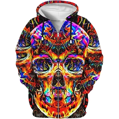 

Homme Sweat à capuche zippé Veste Bleu Violet Orange Vert Capuche Crânes Imprimés Photos Zippé Imprimer Sport Loisir du quotidien Des sports 3D effet Vêtement de rue Design Casual Printemps