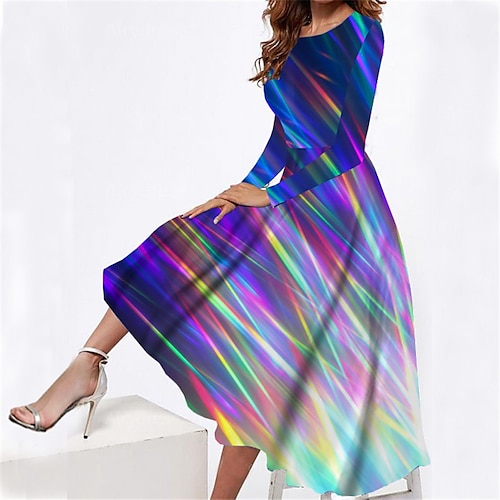 

Women's Casual Dress Swing Dress Midi Dress Purple Long Sleeve Ombre Pocket Winter Fall Spring Crew Neck Fashion Daily Weekend 2022 S M L XL XXL 3XL
