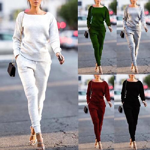 

Femme Sweat-shirt Pantalon Jogging basique Noir Vin Casual Couleur unie U Profond S M L XL