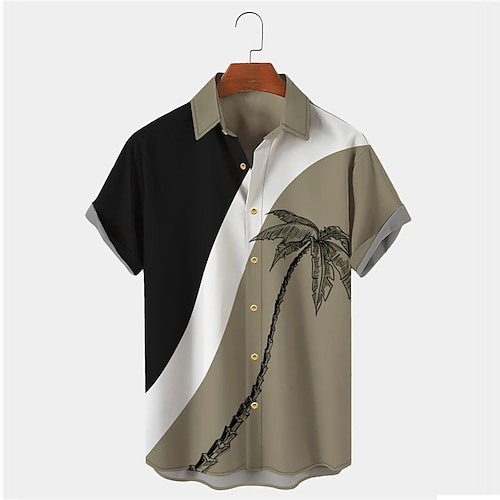 

Men's Shirt Coconut Tree Graphic Prints Turndown Khaki 3D Print Street Casual Short Sleeves Button-Down Print Clothing Apparel Tropical Fashion Designer Hawaiian