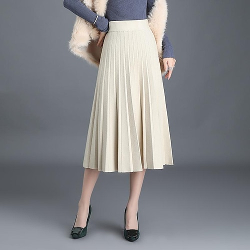 

Women's Work Skirts Long Skirt Midi Knit Black Khaki Beige Grey Skirts Knitting Long Office / Career Date One-Size