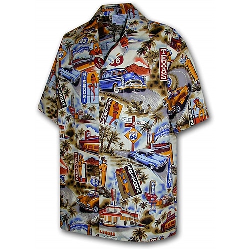 

Men's Shirt Car Coconut Tree Graphic Prints Road Turndown Blue Beige Light Blue 3D Print Casual Going out Short Sleeves Button-Down Print Clothing Apparel Tropical Designer Casual Hawaiian