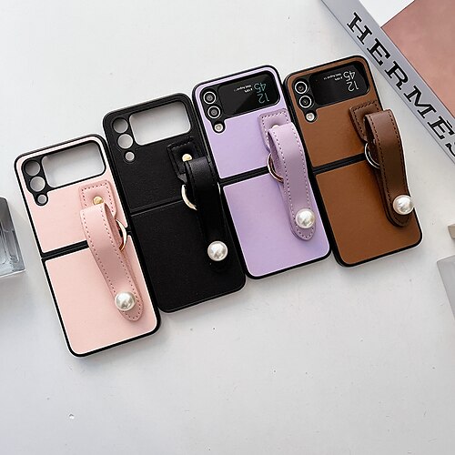 

telefon Etui Til Samsung Galaxy Bagcover Z Fold 4 Z Fold 3 Z Flip 4 Z Flip 3 Bærbar Læder med håndledsstrop Ensfarvet PC PU Læder