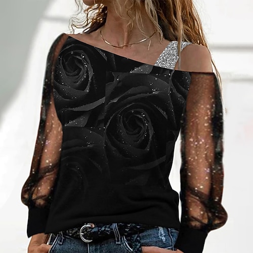 

Per donna Camicia Uscendo in cima Blusa Tops da concerto Nero Floreale Retato Collage Manica lunga Per eventi Fine settimana Essenziale Senza spalline Standard Floreale S