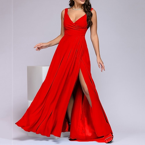 

robe de soirée de bal des femmes robe swing robe longue robe maxi noir vin rouge sans manches couleur pure dos nu hiver automne printemps col en v mode soirée 2023 s m l xl xxl