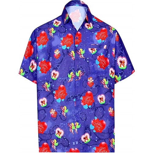 

Men's Shirt Summer Hawaiian Shirt Heart Graphic Prints Angel Turndown Blue Outdoor Street Short Sleeves Button-Down Print Clothing Apparel Tropical Fashion Hawaiian Designer