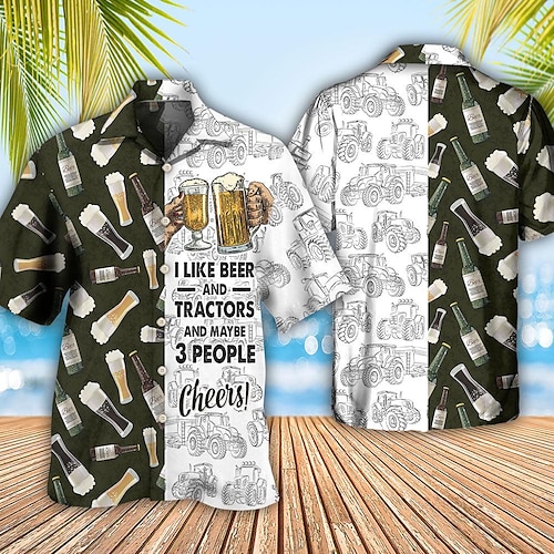 

Men's Shirt Summer Hawaiian Shirt Letter Graphic Prints Beer Turndown Black Casual Holiday Short Sleeve Button-Down Print Clothing Apparel Tropical Fashion Hawaiian Soft