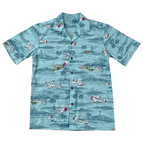 

Men's Shirt Coconut Tree Graphic Prints Airplane Island Turndown Blue 3D Print Casual Going out Short Sleeves Button-Down Print Clothing Apparel Tropical Designer Casual Hawaiian