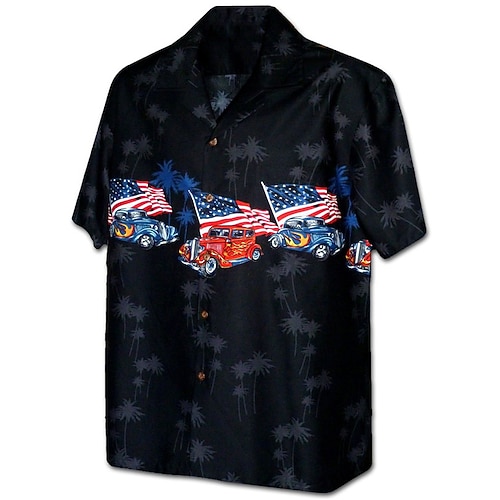 

Men's Shirt Flag Car Coconut Tree Graphic Prints Turndown Black 3D Print Casual Going out Short Sleeves Button-Down Print Clothing Apparel Tropical Designer Casual Hawaiian