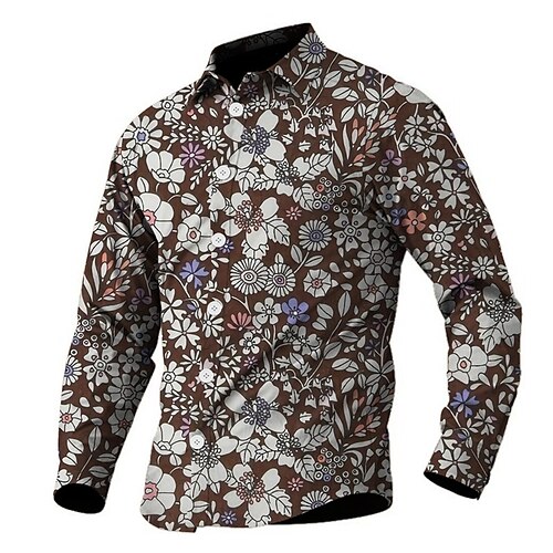 

Men's Shirt Floral Graphic Prints Turndown Yellow Wine Outdoor Street Long Sleeve Button-Down Print Clothing Apparel Fashion Designer Casual Soft
