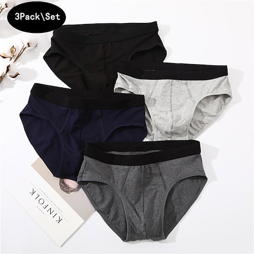 Herren 3 Pack Slip 95% Baumwolle Atmungsaktiv Weich Glatt Mittlere Taillenlinie Schwarz Rote