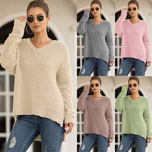 

Women's Shirt Blouse Green Black Coffee Plain Asymmetric Long Sleeve Casual Basic V Neck Regular S