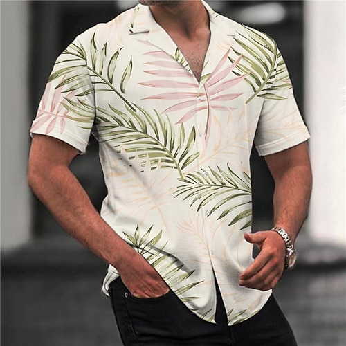 

Men's Shirt Summer Hawaiian Shirt Graphic Prints Leaves Turndown Green Beige Casual Holiday Short Sleeve Button-Down Print Clothing Apparel Tropical Fashion Hawaiian Soft