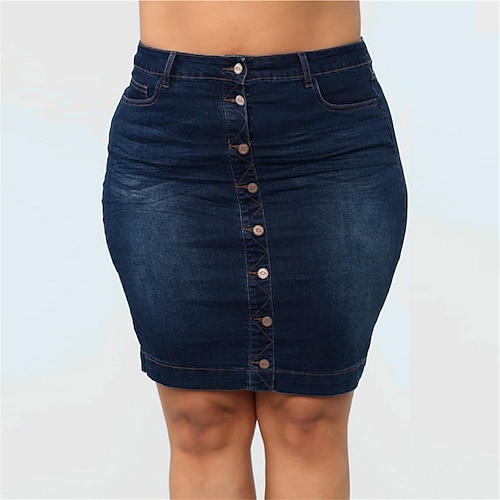 

Per donna Gonna Amo a matita Aderente Sopra il ginocchio Denim Blu marino Gonne Tasche Essenziale Casual / quotidiano L XL 2XL