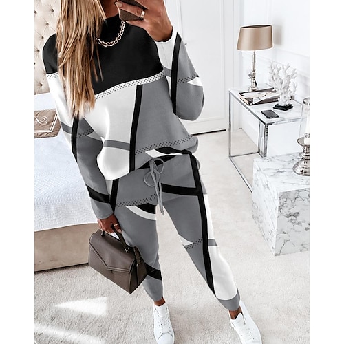 

Women's Sweatshirt Tracksuit Pants Sets Sweatpants Joggers Basic Black White Sports Outdoor Daily Leopard Color Block Zipper Drawstring V Neck S M L XL