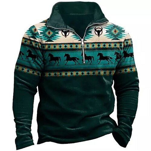 

Men's Zip Up Sweatshirt Pullover Blue Half Zip Horse Graphic Prints Zipper Print Daily Sports 3D Print Basic Designer Casual Spring Fall Clothing Apparel Hoodies Sweatshirts
