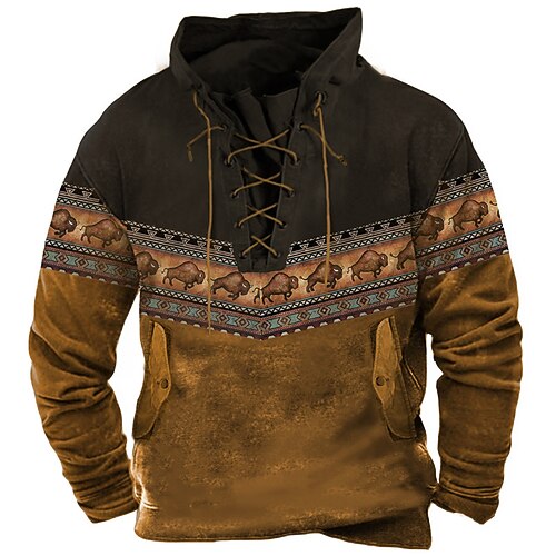 

Men's Pullover Hoodie Sweatshirt Pullover Blue Brown Coffee Hooded Color Block Graphic Prints Cow Lace up Print Casual Daily Sports 3D Print Basic Streetwear Designer Spring Fall Clothing Apparel