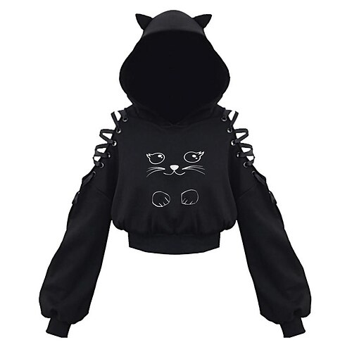 

Inspired by Animal Cat Hoodie Crop Top cat ears Anime Cat Ear Crop Top For Men's Women's Unisex Adults' Hot Stamping 100% Polyester
