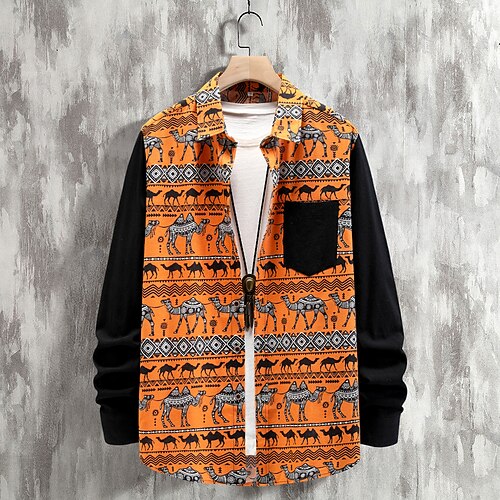 

Men's Shirt Graphic Classic Collar Orange Casual Daily Long Sleeve Clothing Apparel Business Casual